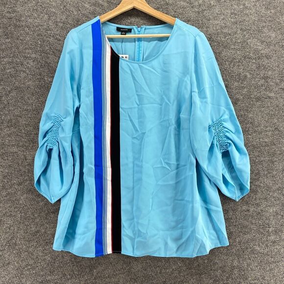 Alfani Tops - New Alfani Blouse Women 1X Plus Blue Striped Zipper 3/4 Sleeve Round Neck Casual